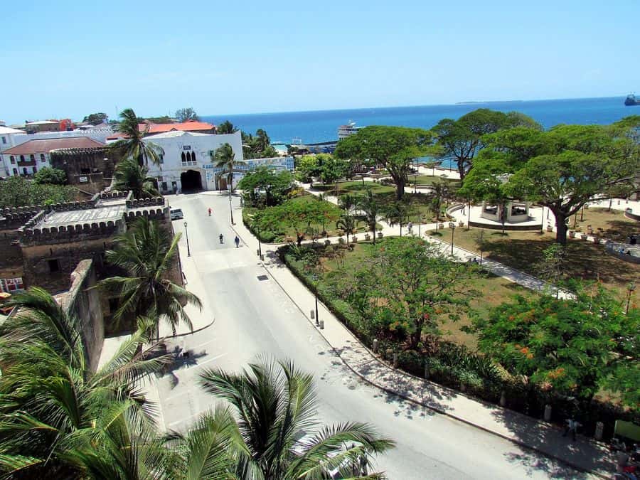 View over the old town of Stone Town and the sea
