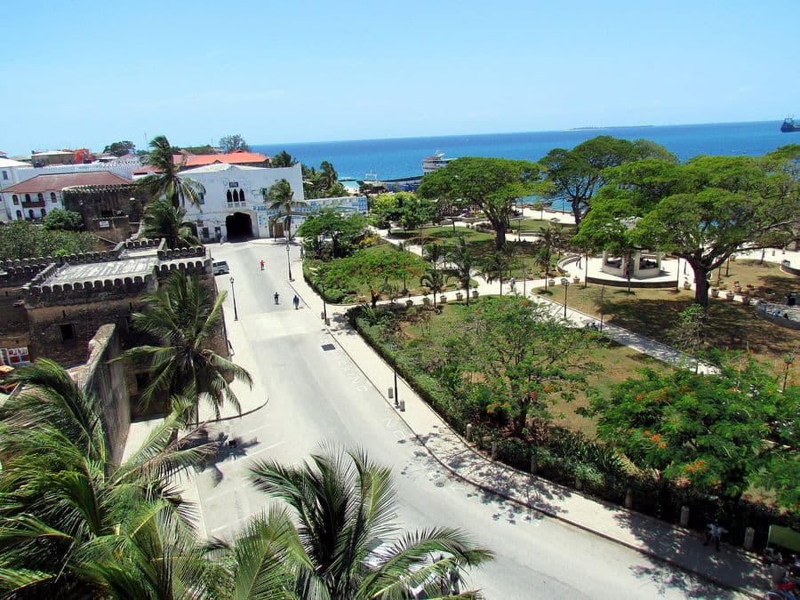 View over the old town of Stone Town and the sea
