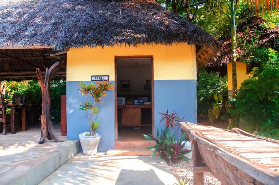 Reception building with a thatched roof