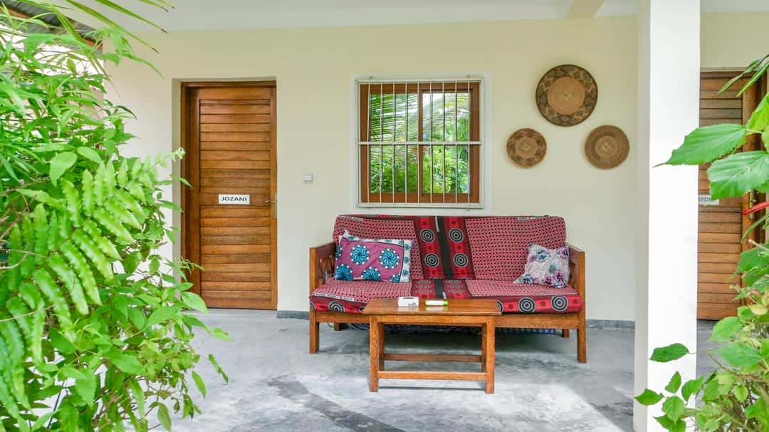 Terrace sofa and coffee table in front of the room